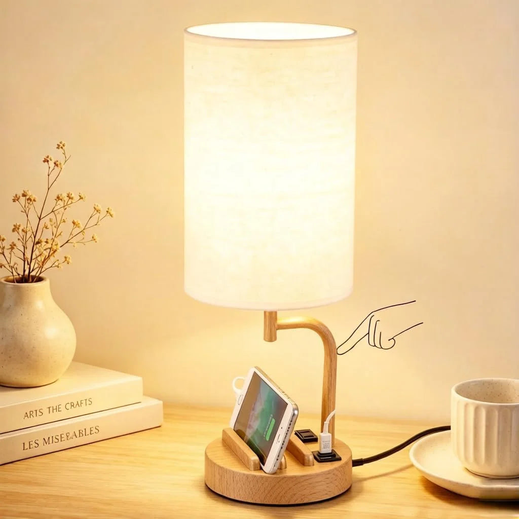Dreamholder Touch Control USB Table Lamp with USB C/A & AC Outlet, Dimmable, Bulb Included bifanuoyard - Image 5