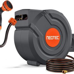 New Arrivals Retractable Garden Hose Reel 5/8 inch x 100 ft Wall-Mounted 9 Pattern Nozzle Any Length Lock Automatic Slow