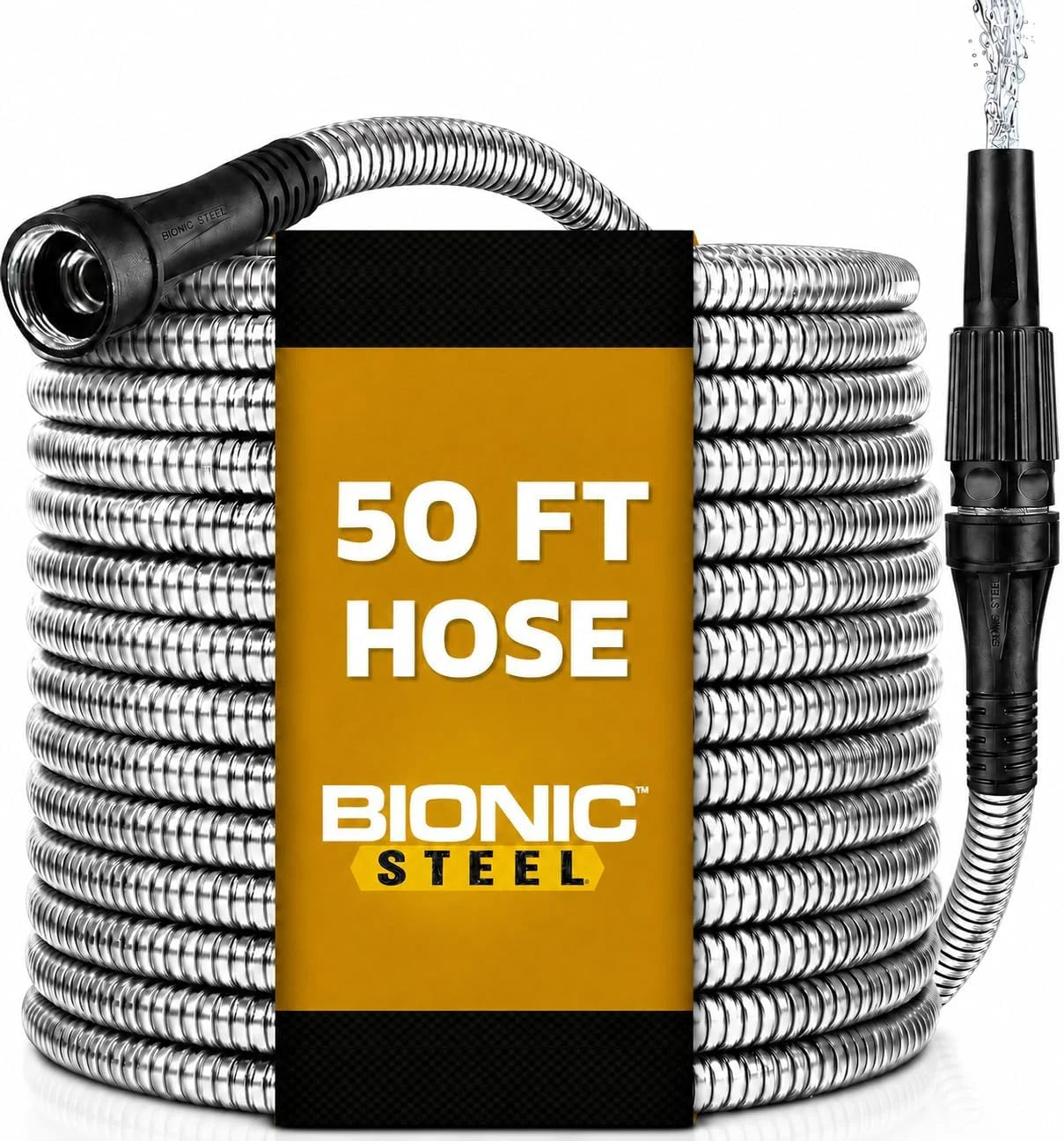 New Arrivals STEEL 150 Ft Metal Garden Hose with Sprayer Nozzle, Non Kinking Design, Stainless Steel Heavy Duty Water Hose - Image 7