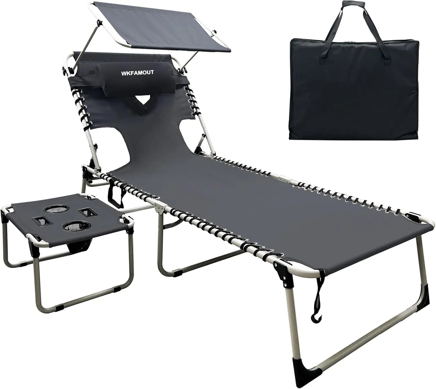 New Arrivals Outdoor Tanning Chair with Sun Canopy Shade & Face Hole, Folding Lounge Chair with Beach Table and Carry Bag - Image 5