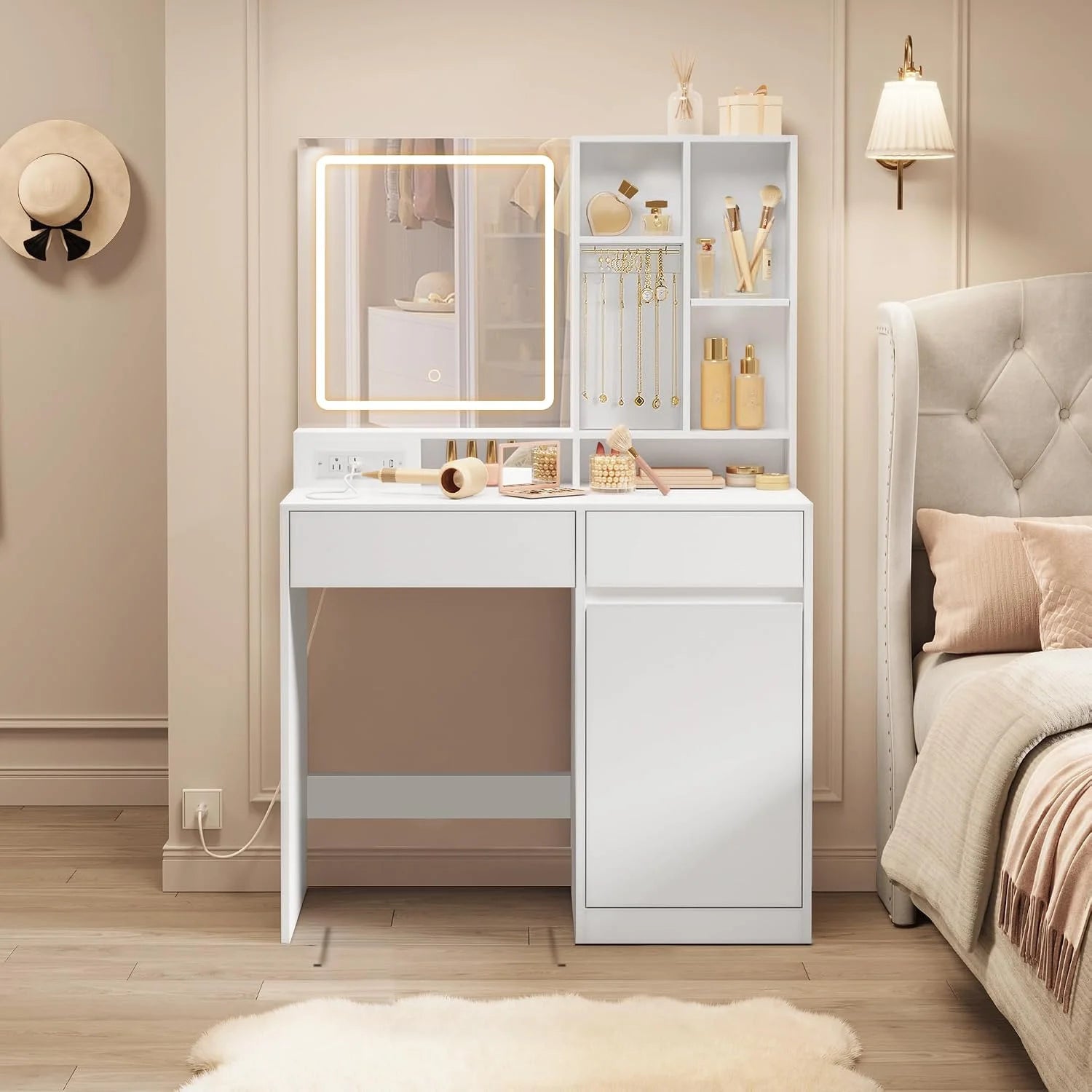 VASAGLE KAILYN Collection, Vanity Desk with Mirror and 9 LED Bulbs, Dressing Table with 9 Drawers bifanuoyard - Image 6