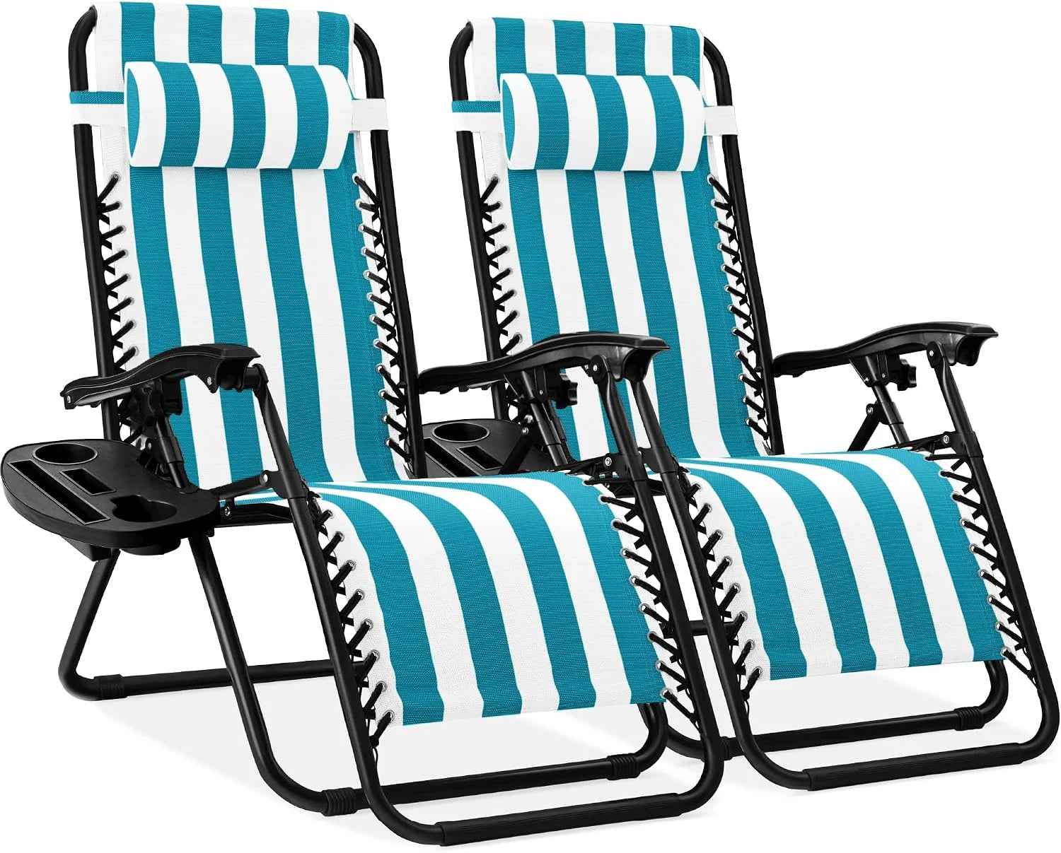 New Arrivals Choice Products Set of 2 Adjustable Steel Mesh Zero Gravity Lounge Chair Recliners w/Pillows and Cup Holder Trays - Image 6