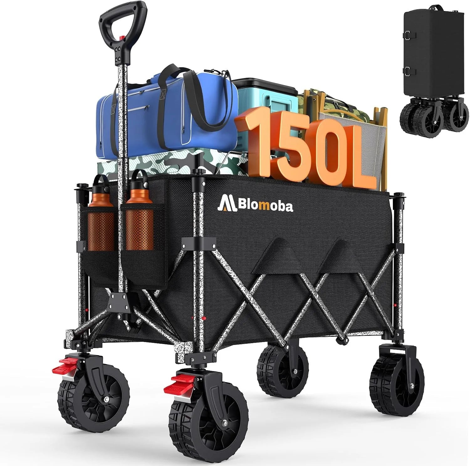 Blomoba Folding Wagon Cart with Wheels, 220lbs Utility Wagon Cart, Black - Image 4