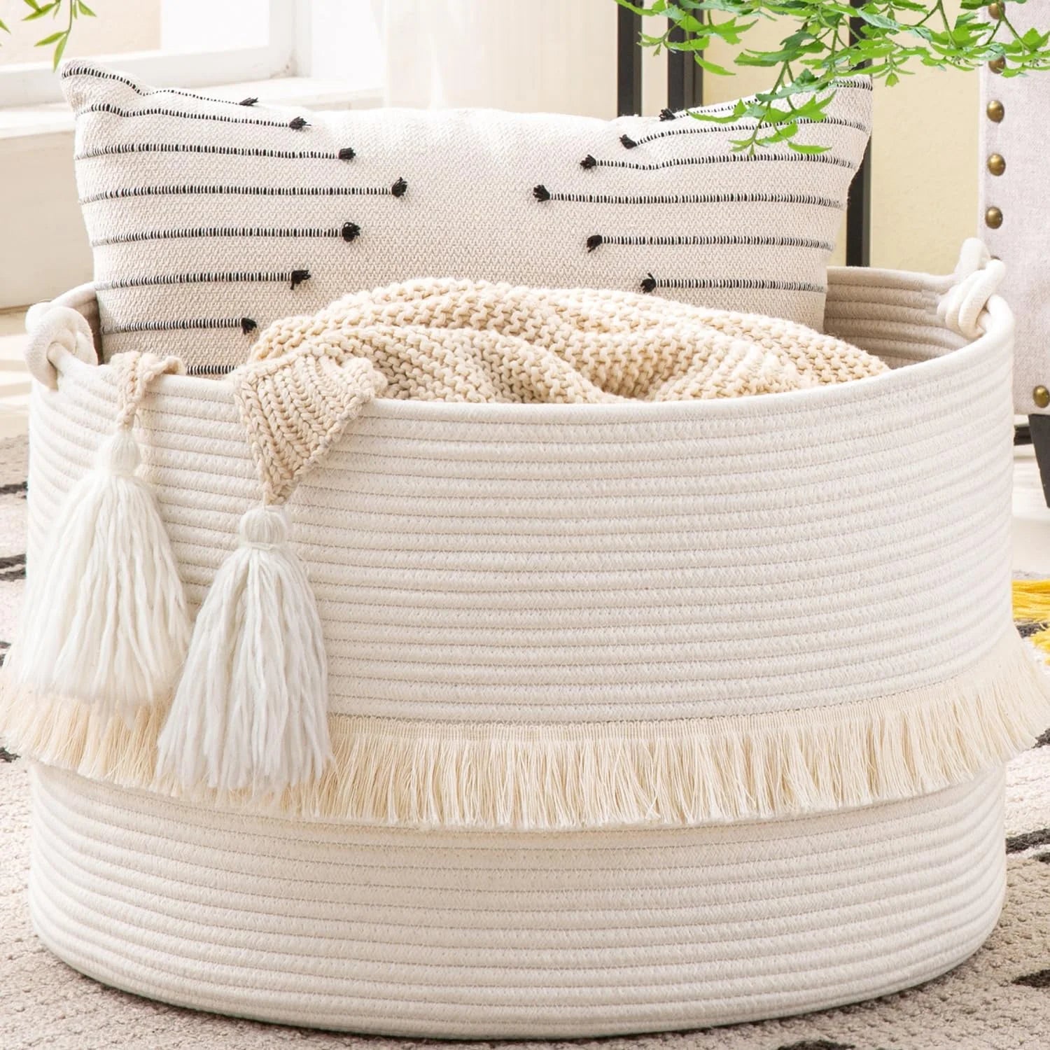 Large Blanket Basket with Handles, Storage Basket for Living Room, Extra Large Capacity, Blanket Storage, Laundry bifanuoyard - Image 15