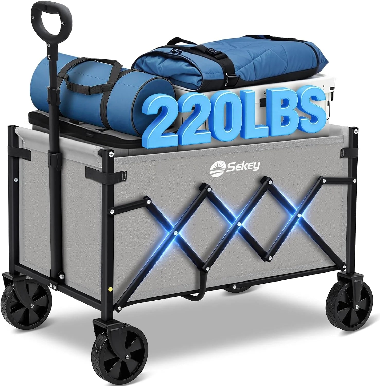 Sekey Wagon Cart with Wheels with 220LBS Capacity,Heavy Duty Wagon Carts Foldable,Lightweight Utility Portable Cart for Grocery - Image 4
