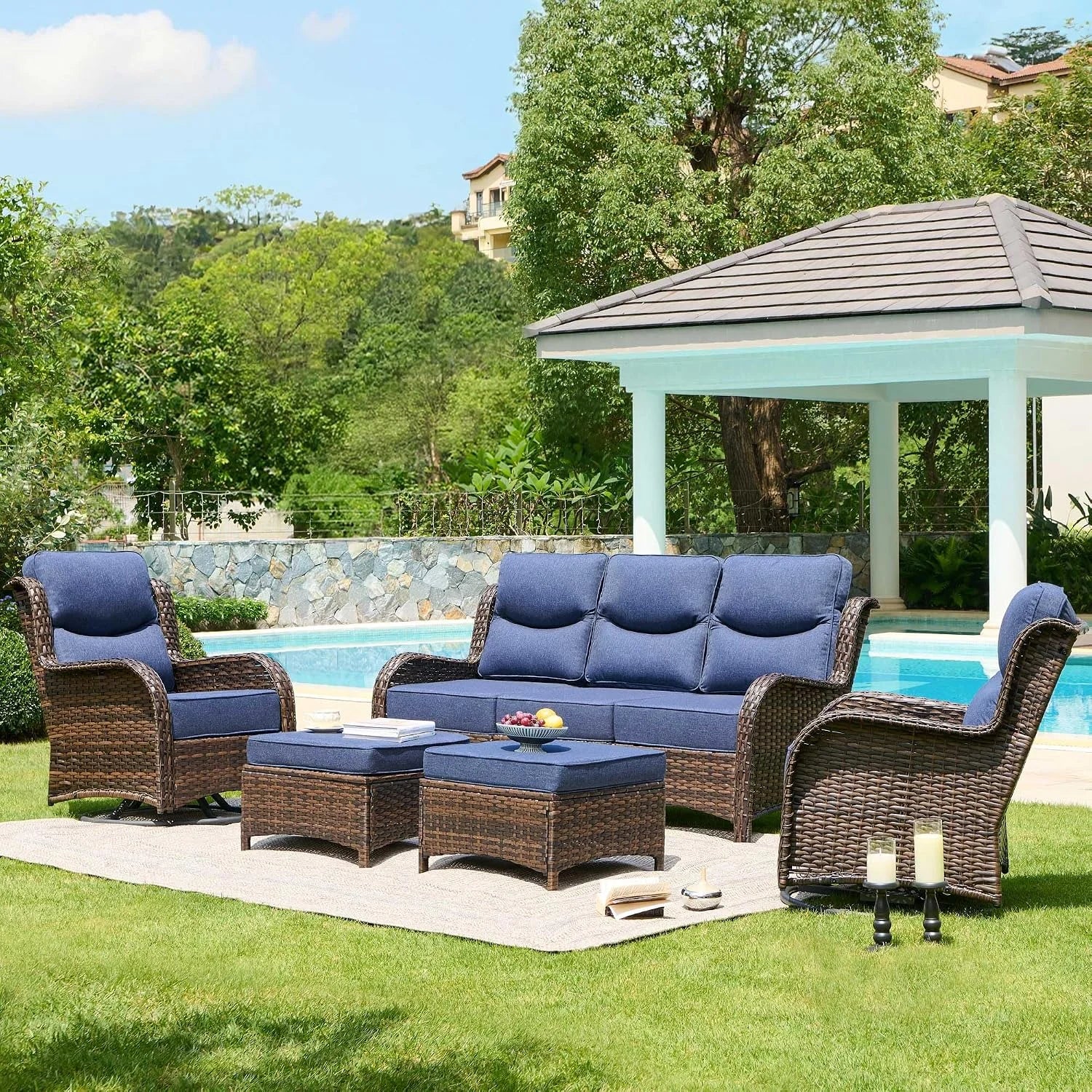 New Arrivals Luxury High Back Patio Furniture Set with 6-Inch Thick Cushion