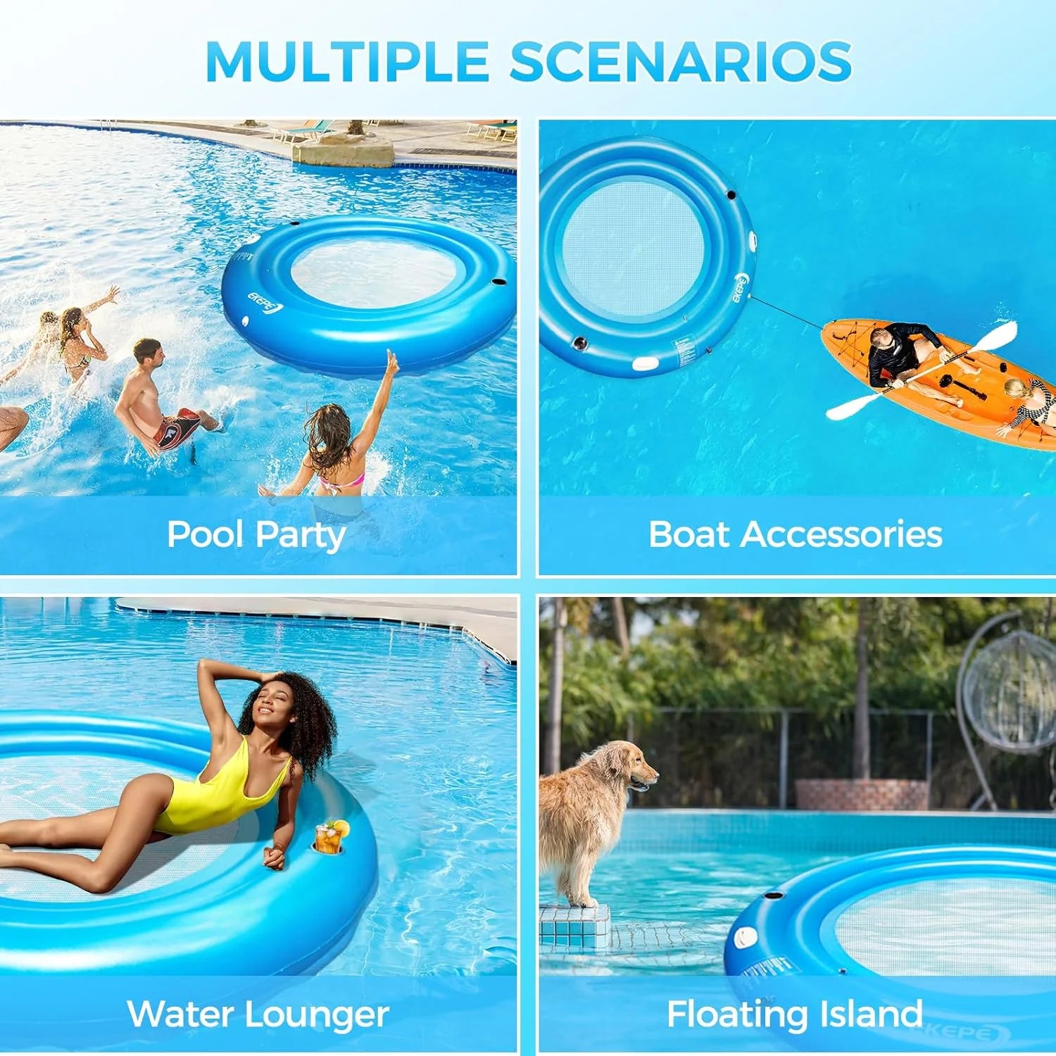 Round Inflatable Water Hammock, 7ft Heavy Duty Tanning Pool Lounger Sunchill Float Ring - Image 4