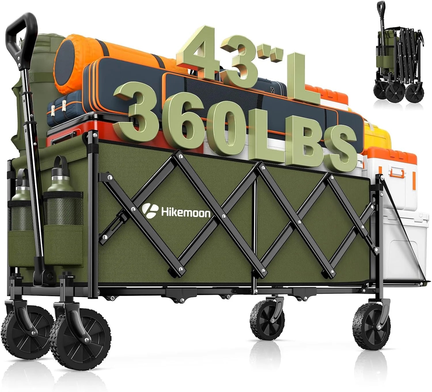 New Arrivals 43” Extra Long Folding Wagon with Extended Tailgate, Black - Image 4
