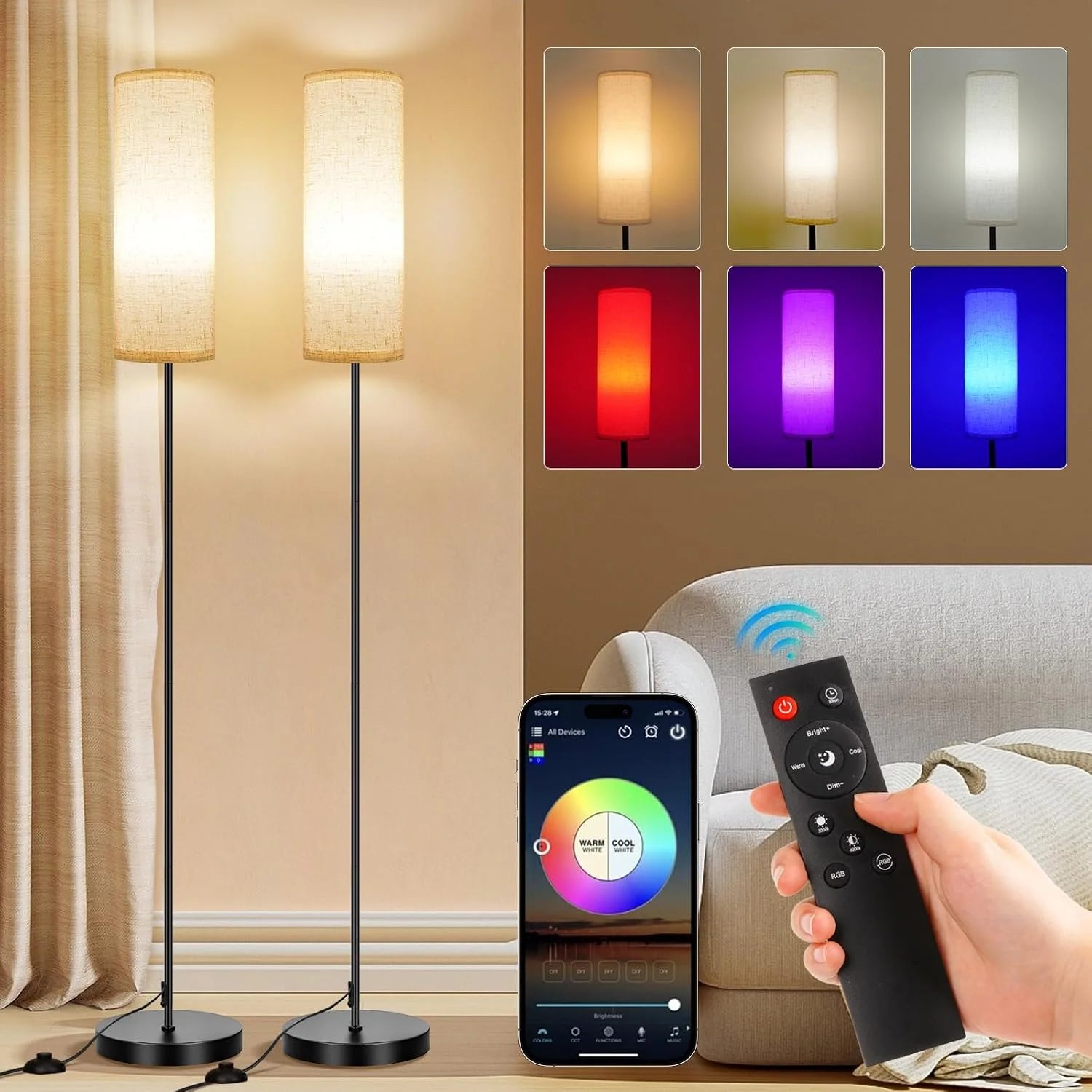 FRIDEKO HOME 2 Pack Floor Lamp, Dimmable, Modern Floor Lamp with Remote bifanuoyard