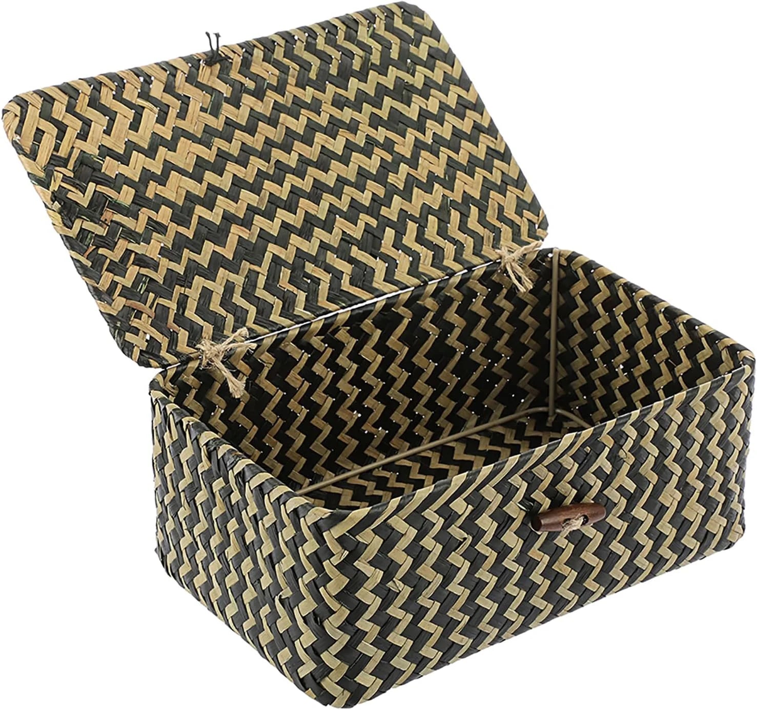 Shelf Baskets Bin with Lid Large Handwoven Basket Box, Coffee, Natural Seagrass Storage Baskets - Image 3