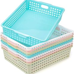 New Arrivals Plastic Storage Baskets, Colorful Paper Organizer Baskets Plastic Shelf Bins with Handles, Classroom Office