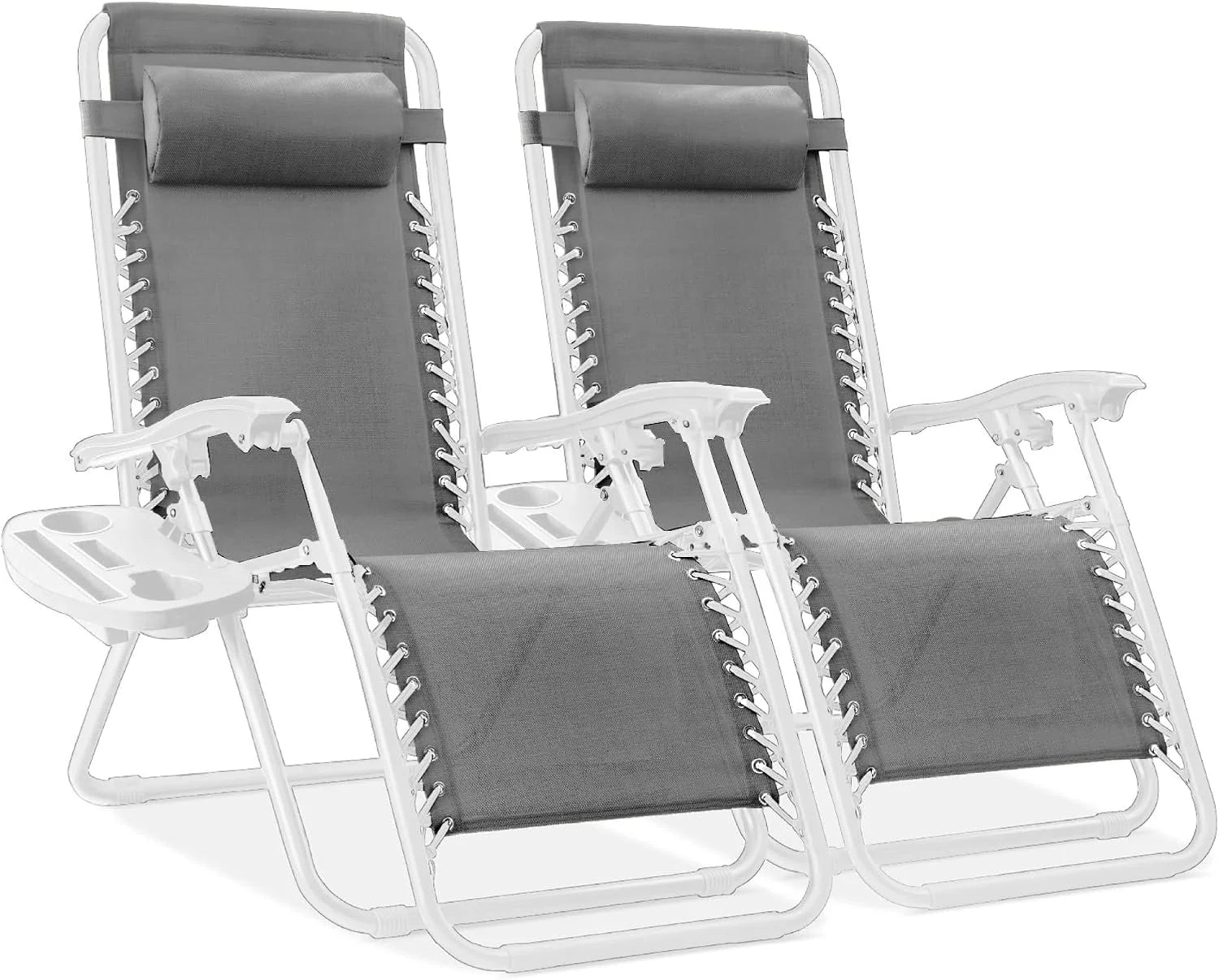 New Arrivals Choice Products Set of 2 Adjustable Steel Mesh Zero Gravity Lounge Chair Recliners w/Pillows and Cup Holder Trays - Image 48