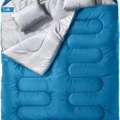 MEREZA Double Sleeping Bag for Adults Mens with Pillow, XL Queen Size Two Person Sleeping Bag for All Season Camping bifanuoyard
