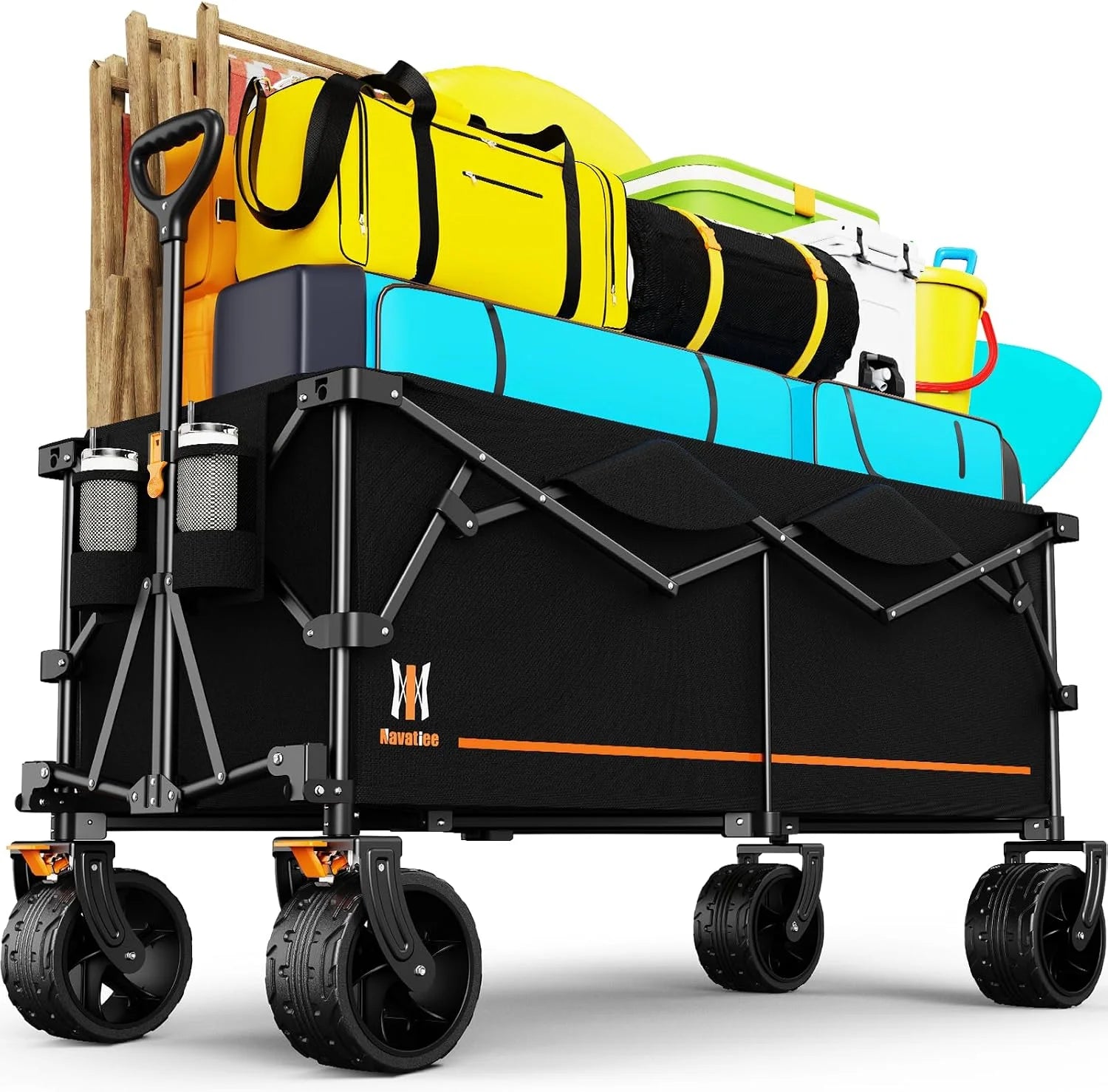 330Lbs Collapsible Folding Wagon, Beach Wagon Cart Heavy Duty Foldable with Big Wheels - Image 2