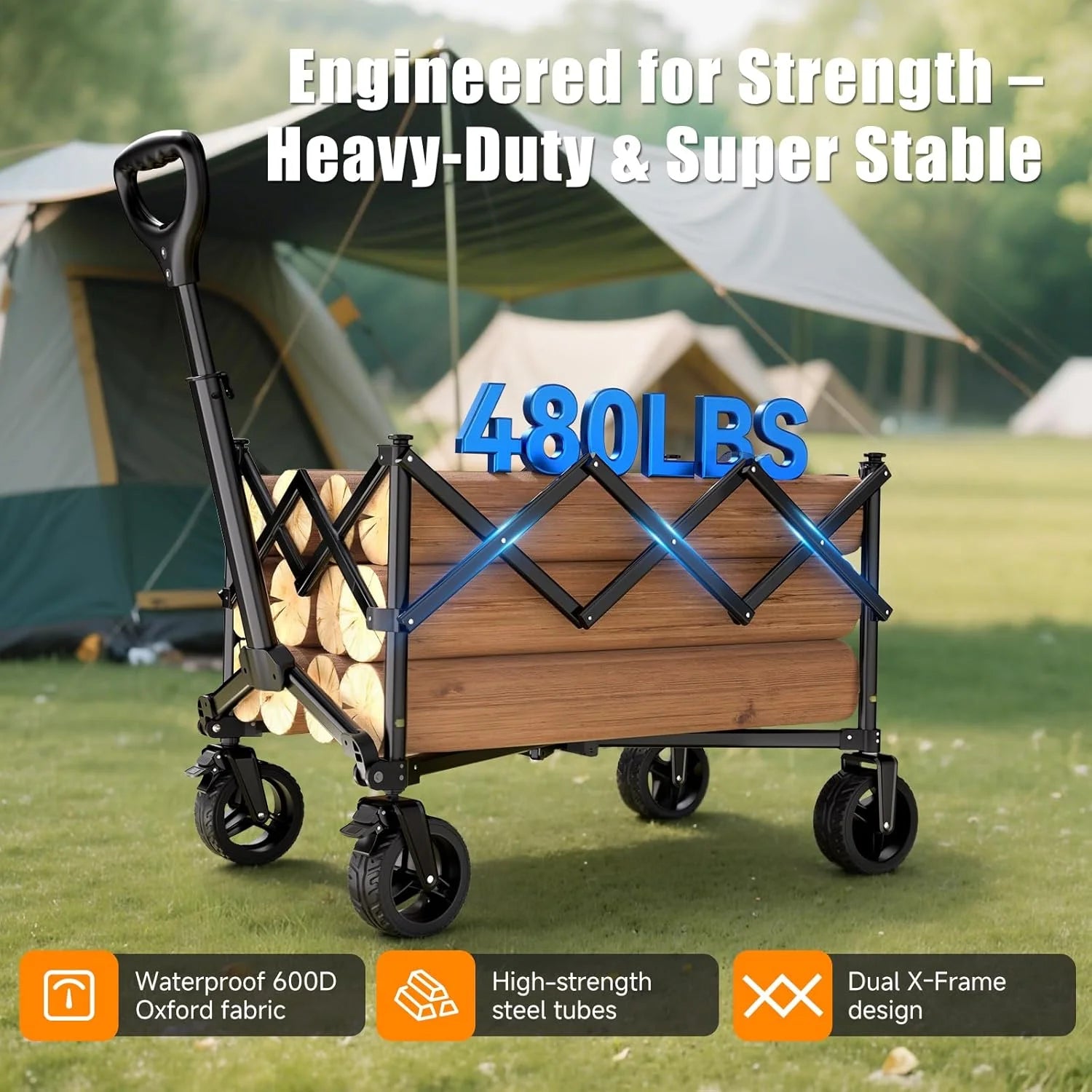 New Arrivals Collapsible Wagon Cart, 480lbs Heavy Duty Wagon with All-Terrain Wheels - Image 3