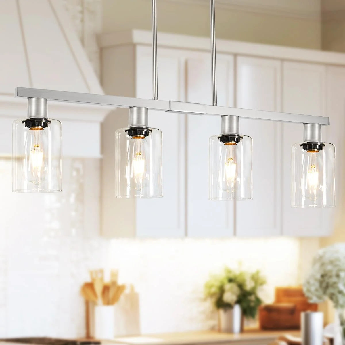 New Arrivals Kitchen Island Lighting, Farmhouse Chandelier with Adjustable Height & Clear Glass Shades - Image 11
