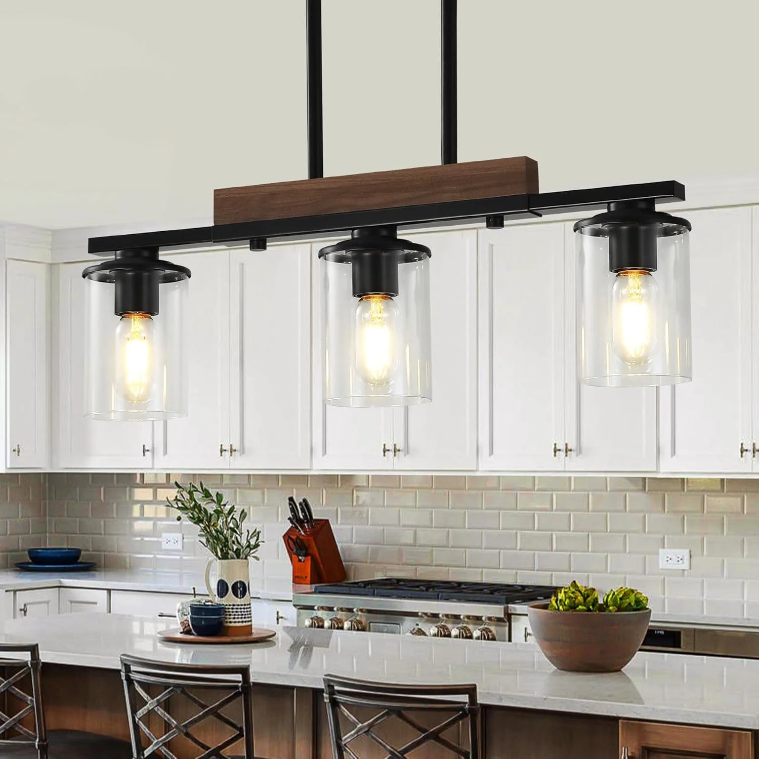New Arrivals Kitchen Lighting, Black Modern Rustic Wood Ceiling Pendant Light Fixtures - Image 4