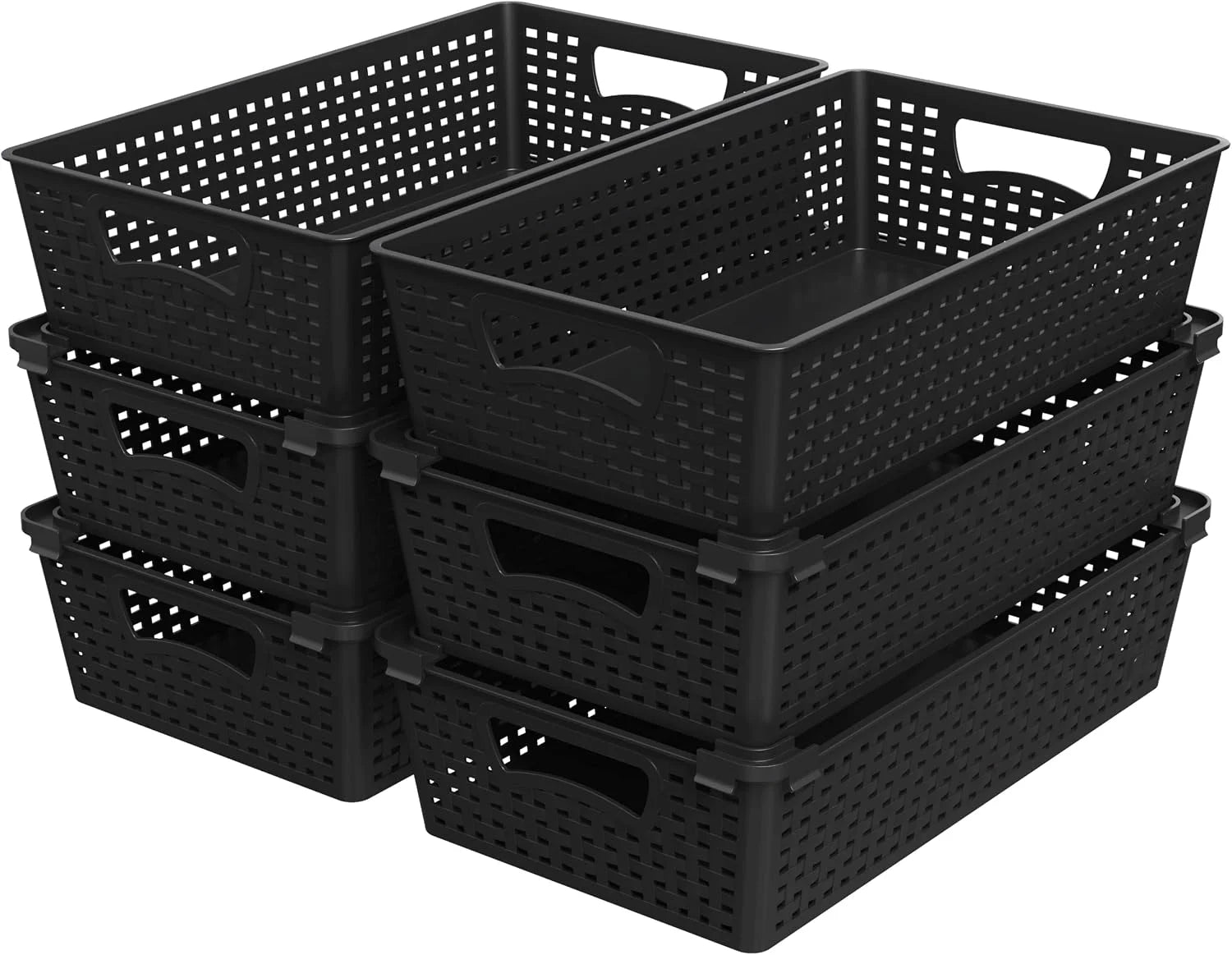 New Arrivals Plastic Woven Basket Organizer, 6 Pack, White, 14.5 D x 8.5 W x 3.5 H - Image 3
