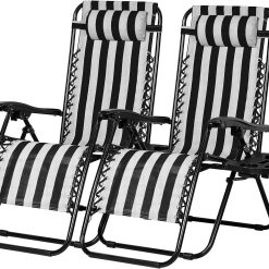 Alternative view of New Arrivals Set of 2 Relaxing Recliners Patio Chairs Adjustable Steel Mesh Zero Gravity Lounge Chair Beach Chairs
