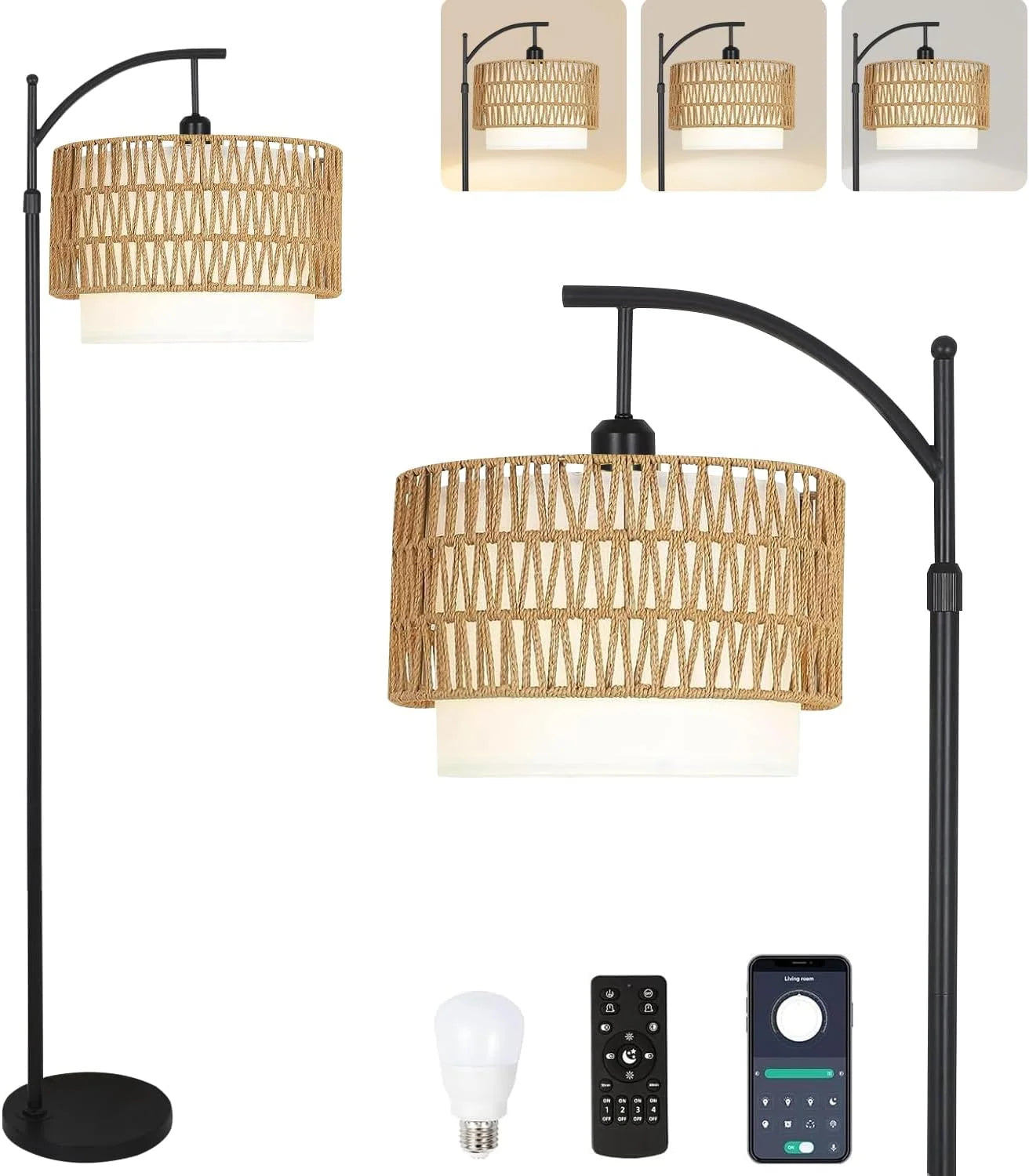 Floor Lamp for Living Room Rattan Boho Floor Lamp with Remote Control, Dimmable, 3-Color Temperature - Image 13