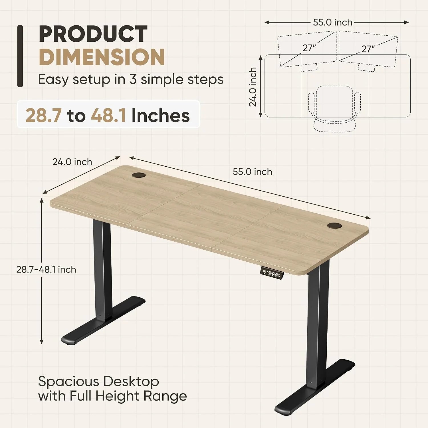 New Arrivals 55 x 24 Inches Electric Height Adjustable Standing Desk Large Sit Stand Up Desk Home Office Computer Desk Memory - Image 61