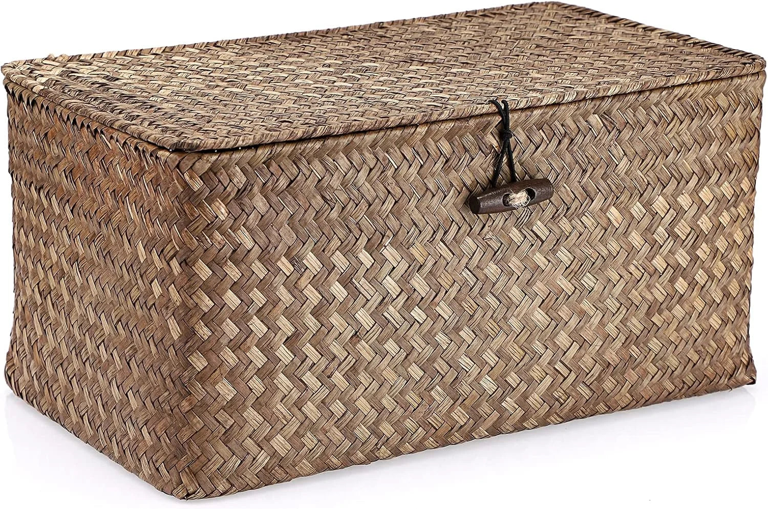 Shelf Baskets Bin with Lid Large Handwoven Basket Box, Coffee, Natural Seagrass Storage Baskets - Image 11