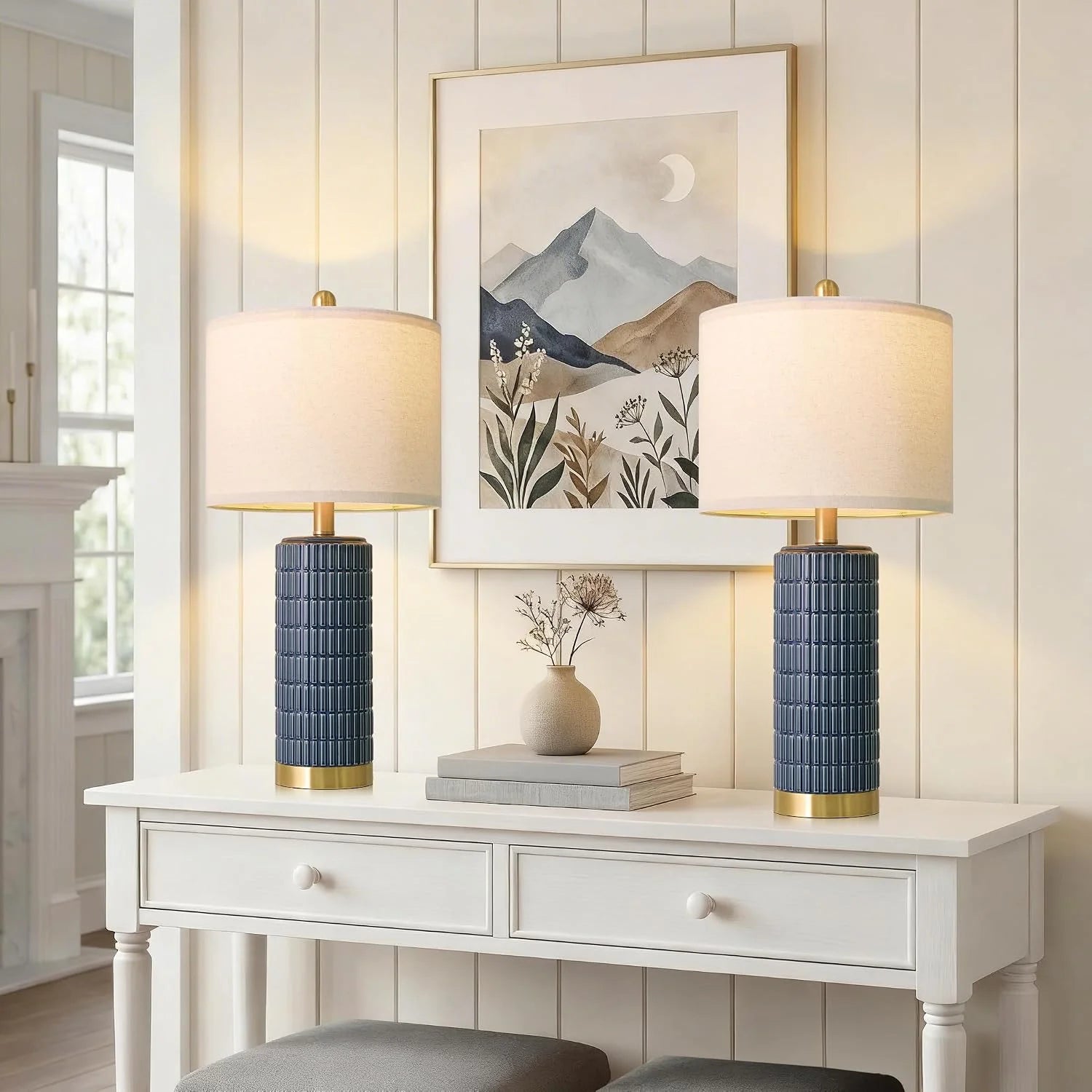 PoKat Small Bedside Table Lamps Set of 2 for Bedroom Living Room, 21.5" Modern Ceramic Nightstand Lamps with Gold Base bifanuoyard - Image 3