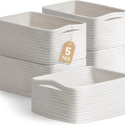Alternative view of 5 Pack Small Woven Storage Baskets for Shelves, Gift Baskets Empty, 11.8×7.9×4.7, Decorative Cotton Rope Baskets bifanuoyard