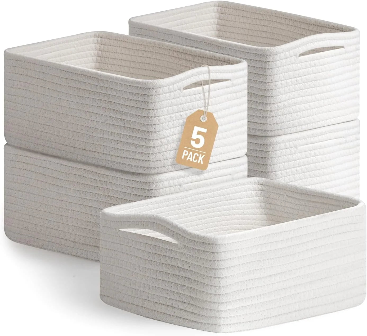 5 Pack Small Woven Storage Baskets for Shelves, Gift Baskets Empty, 11.8×7.9×4.7, Decorative Cotton Rope Baskets bifanuoyard - Image 2