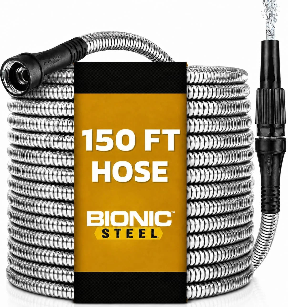 New Arrivals STEEL 150 Ft Metal Garden Hose with Sprayer Nozzle, Non Kinking Design, Stainless Steel Heavy Duty Water Hose - Image 5