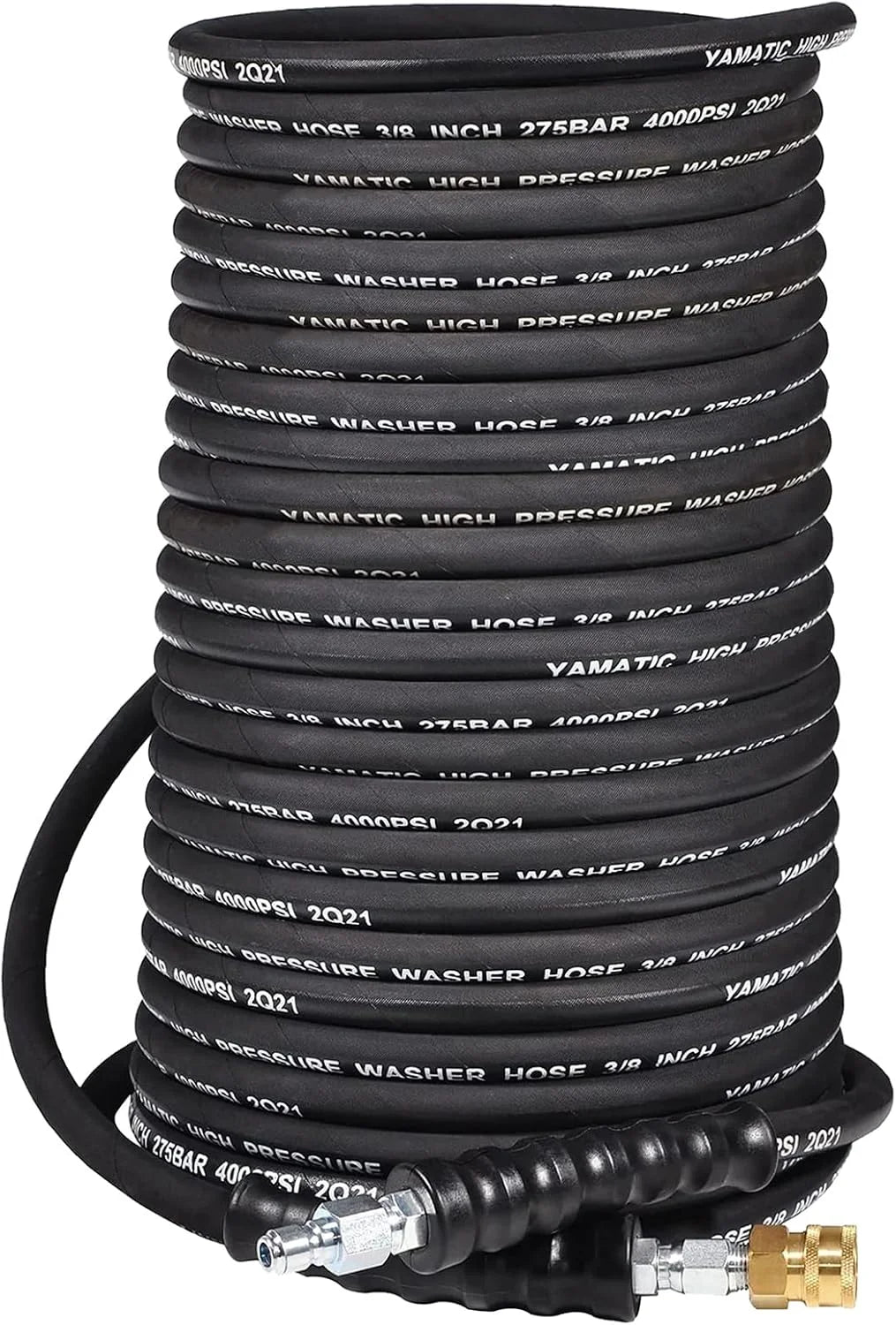 YAMATIC 3/8 Pressure Washer Hose 50FT With Swivel 3/8 Quick Connect, 4000 PSI High Tensile Steel Braided Kink Resistant bifanuoyard