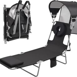 New Arrivals Beach Tanning Lounge Chair with Canopy Shade Face Hole Padded Adjustable Washable, 6 Position Layout Chair