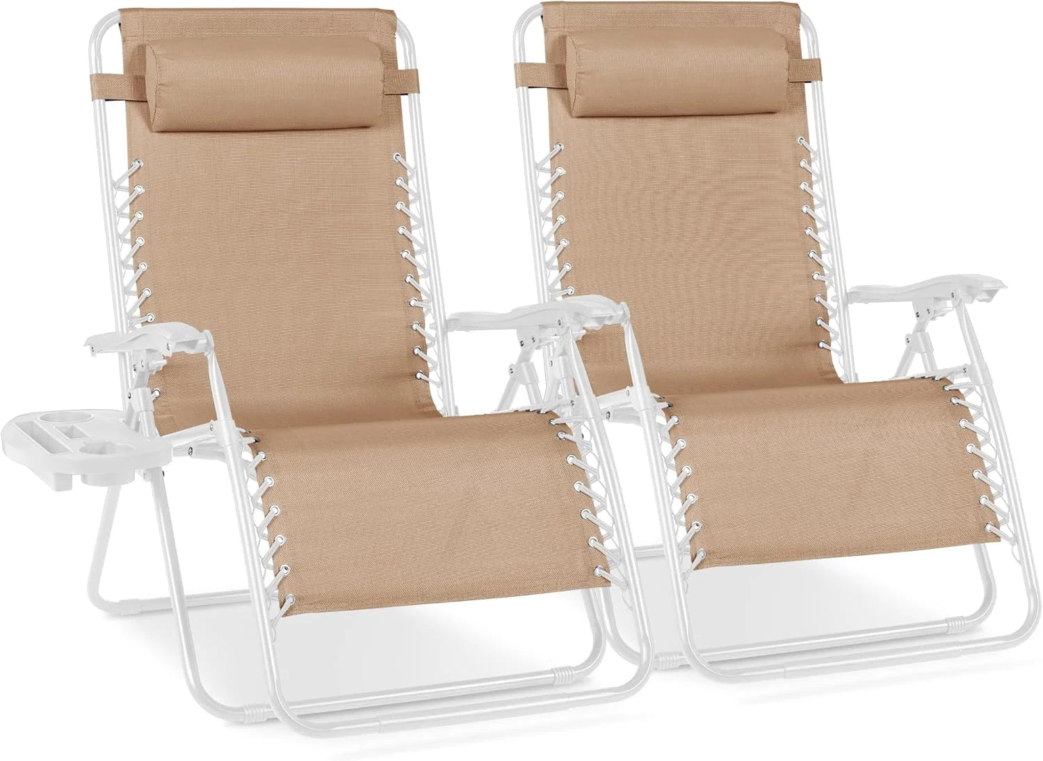 New Arrivals Choice Products Set of 2 Adjustable Steel Mesh Zero Gravity Lounge Chair Recliners w/Pillows and Cup Holder Trays - Image 53