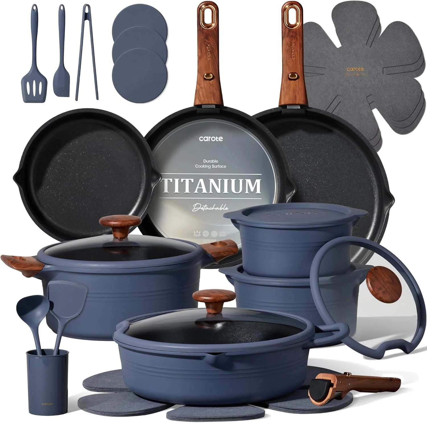 CAROTE 20pcs Titanium Cookware Set, Pots and Pans Set Detachable Handle bifanuoyard - Image 2