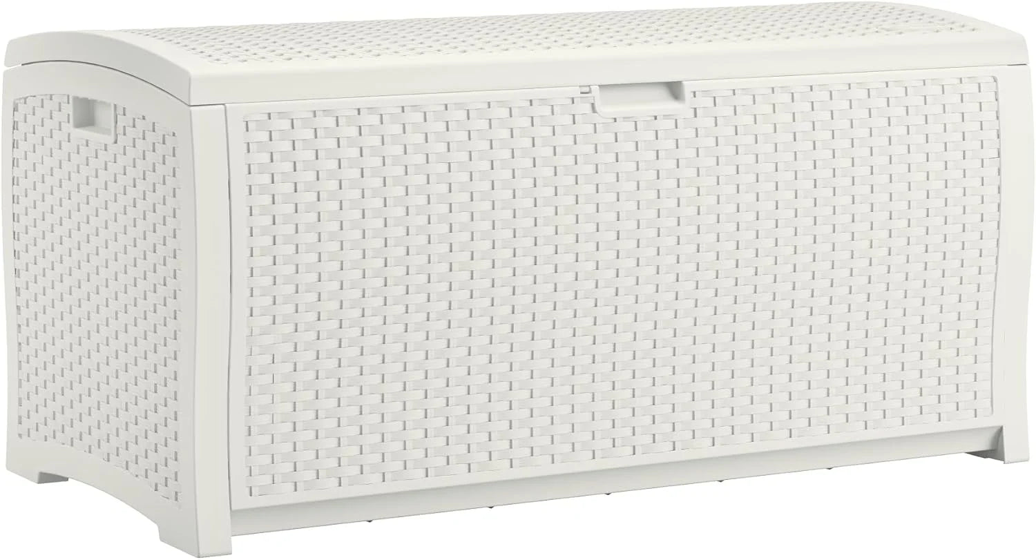 New Arrivals 99 Gallon Wicker Horizontal Outdoor Deck Box with Hinged Lid, Water-Resistant Storage Solution for Patio - Image 2