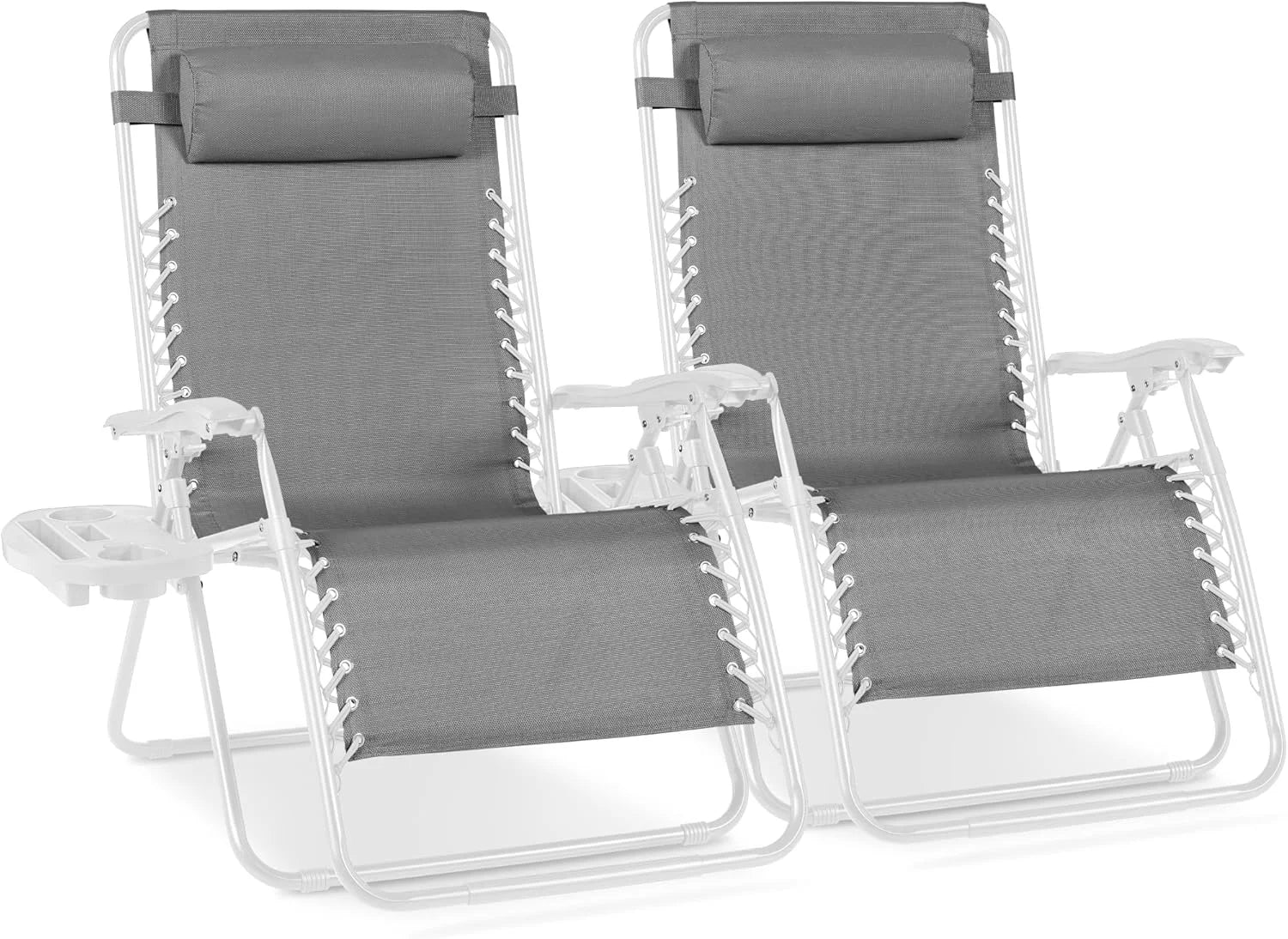 New Arrivals Choice Products Set of 2 Adjustable Steel Mesh Zero Gravity Lounge Chair Recliners w/Pillows and Cup Holder Trays - Image 51