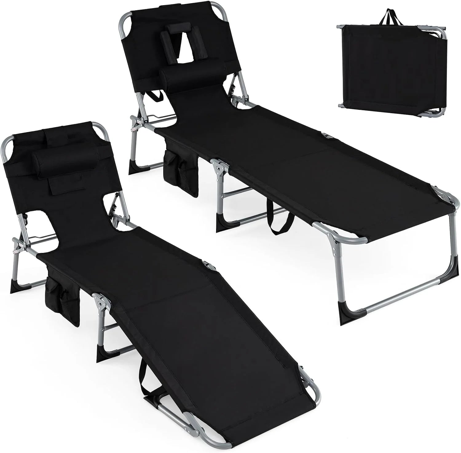 New Arrivals Tanning Chair, Folding Adjustable Patio Lounge Chair with Face Hole, 330LBS, Lightweight Portable Beach Lounge - Image 11