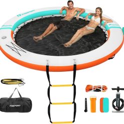 Inflatable Water Hammock Round Floating Ring, 10/8/6ft Inflatable Dock Floating Platform for Lake W/Cupholder