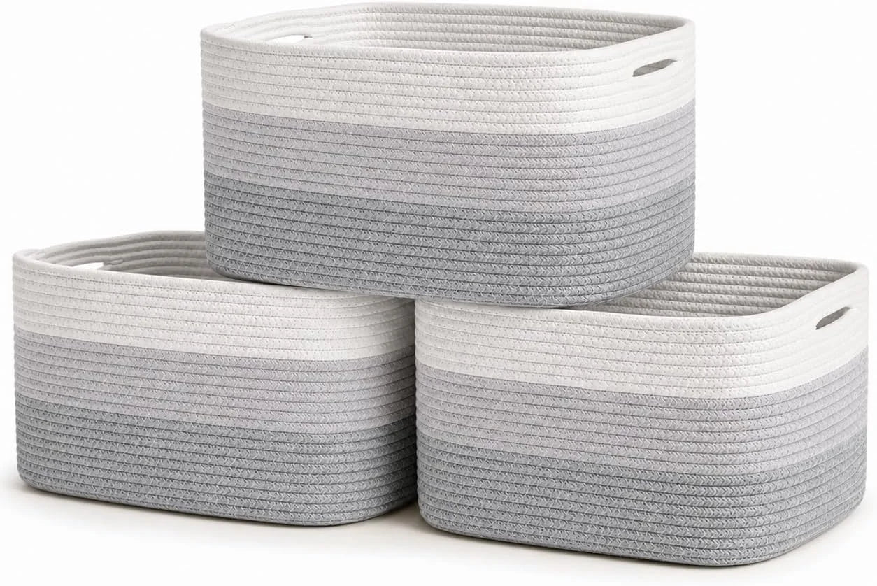 OrganiHaus Cotton Rope Baskets for Shelves, Set of 3, 15x9x10, Handwoven, a toy bin and organizer for towels bifanuoyard - Image 12