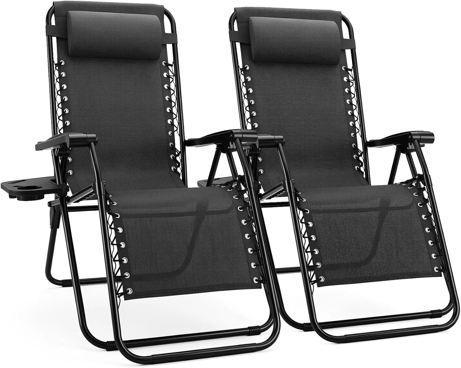 Sweetcrispy Zero Gravity Chairs Set of 2, Outdoor Folding Reclining Lounge Chair with Cup Holder Tray & Adjustable Pillow - Image 6