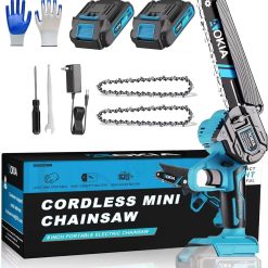 Alternative view of Mini Chainsaw, 20V Cordless 6 Inch, 2x1.5Ah Batteries, Handheld Saw, Blue