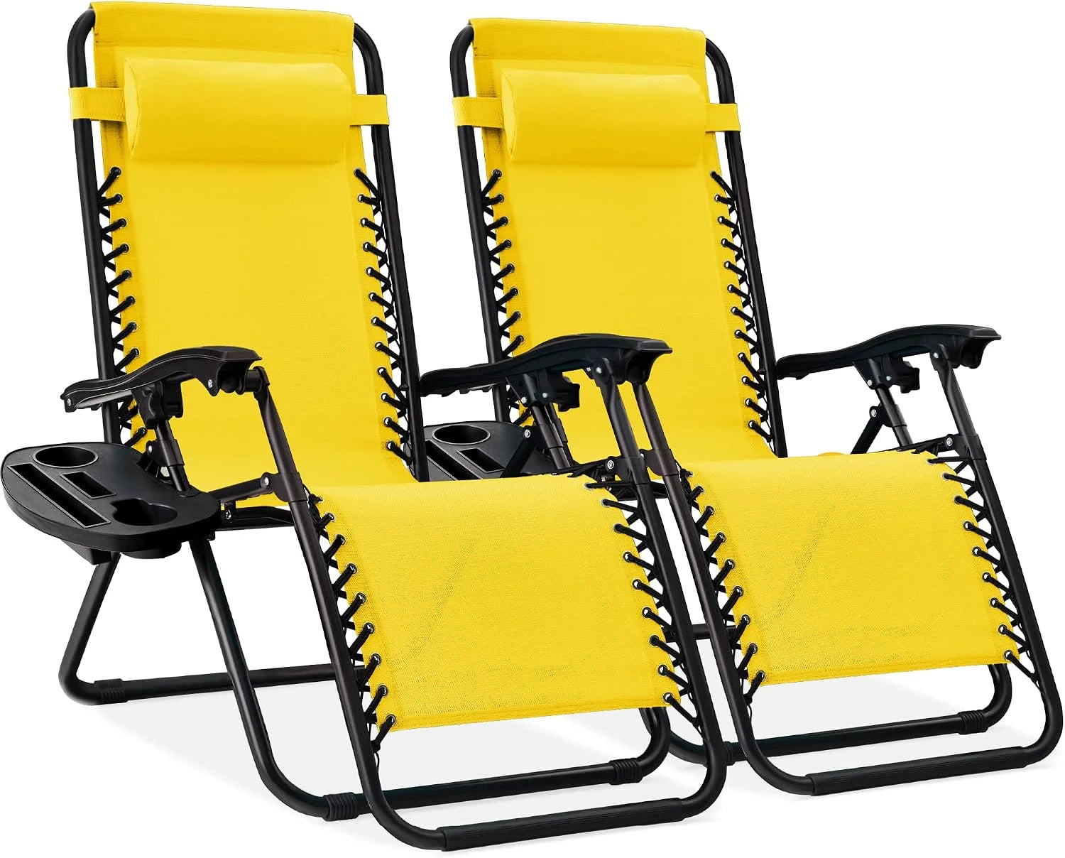 New Arrivals Choice Products Set of 2 Adjustable Steel Mesh Zero Gravity Lounge Chair Recliners w/Pillows and Cup Holder Trays - Image 57