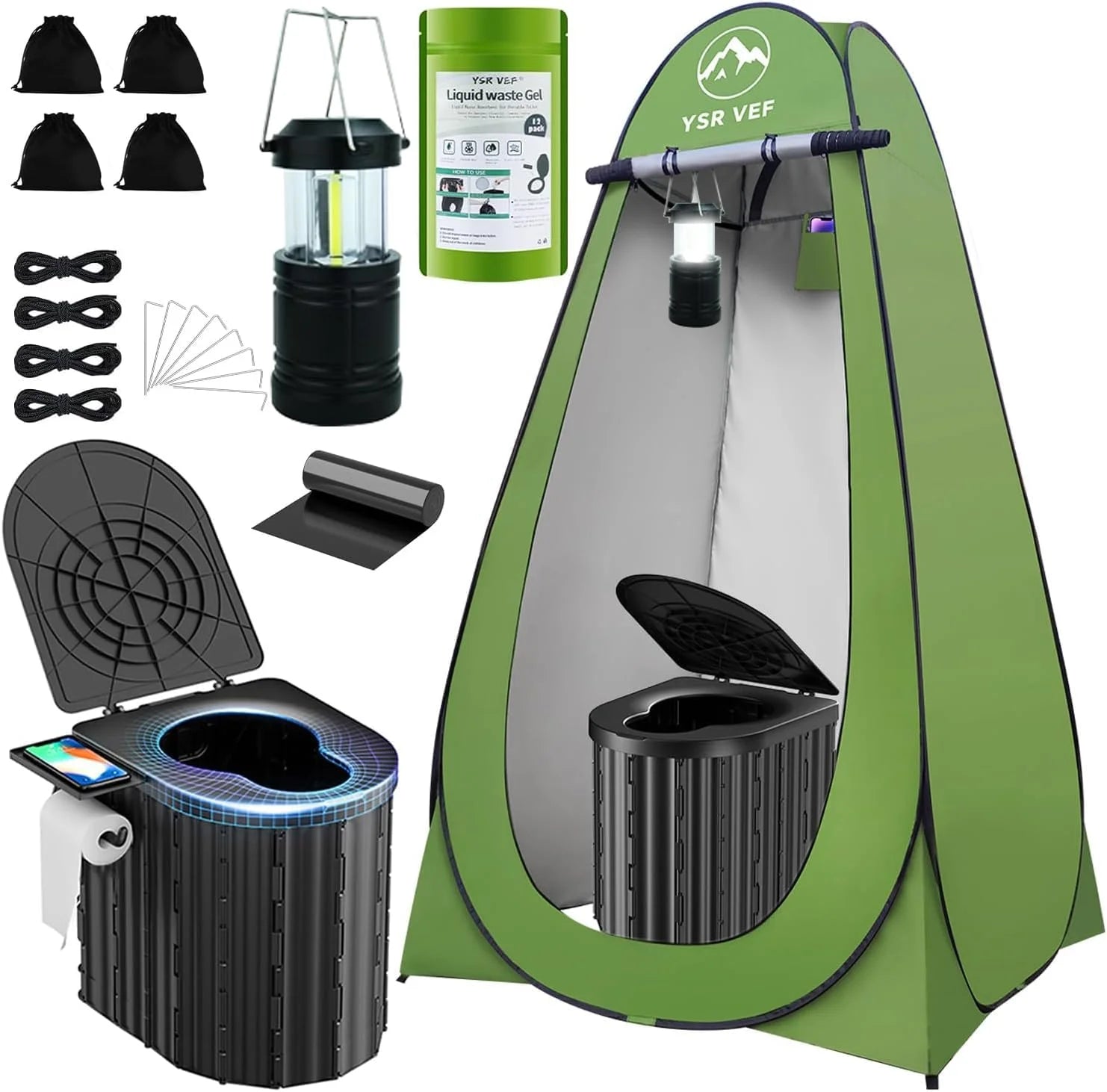 New Arrivals Toilet with Pop-Up Privacy Tent and Liquid Waste Gel, Portable Toilet for Camping with Large Tent - Image 4