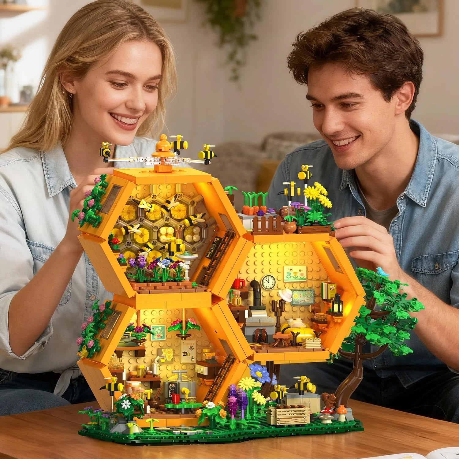 Bee Treehouse Building Set with Lights for Adults, Farm House Kit, Collectible Cabin Home Decor Gift for Boys - Image 6