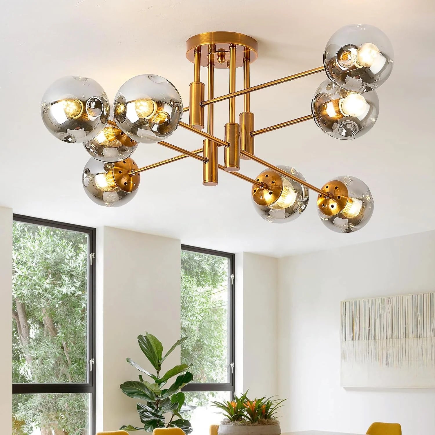 New Arrivals 6-Light Glass Globe Sputnik Chandelier Modern Matte Black and Gold Ceiling Light Fixture Vintage Hanging - Image 4
