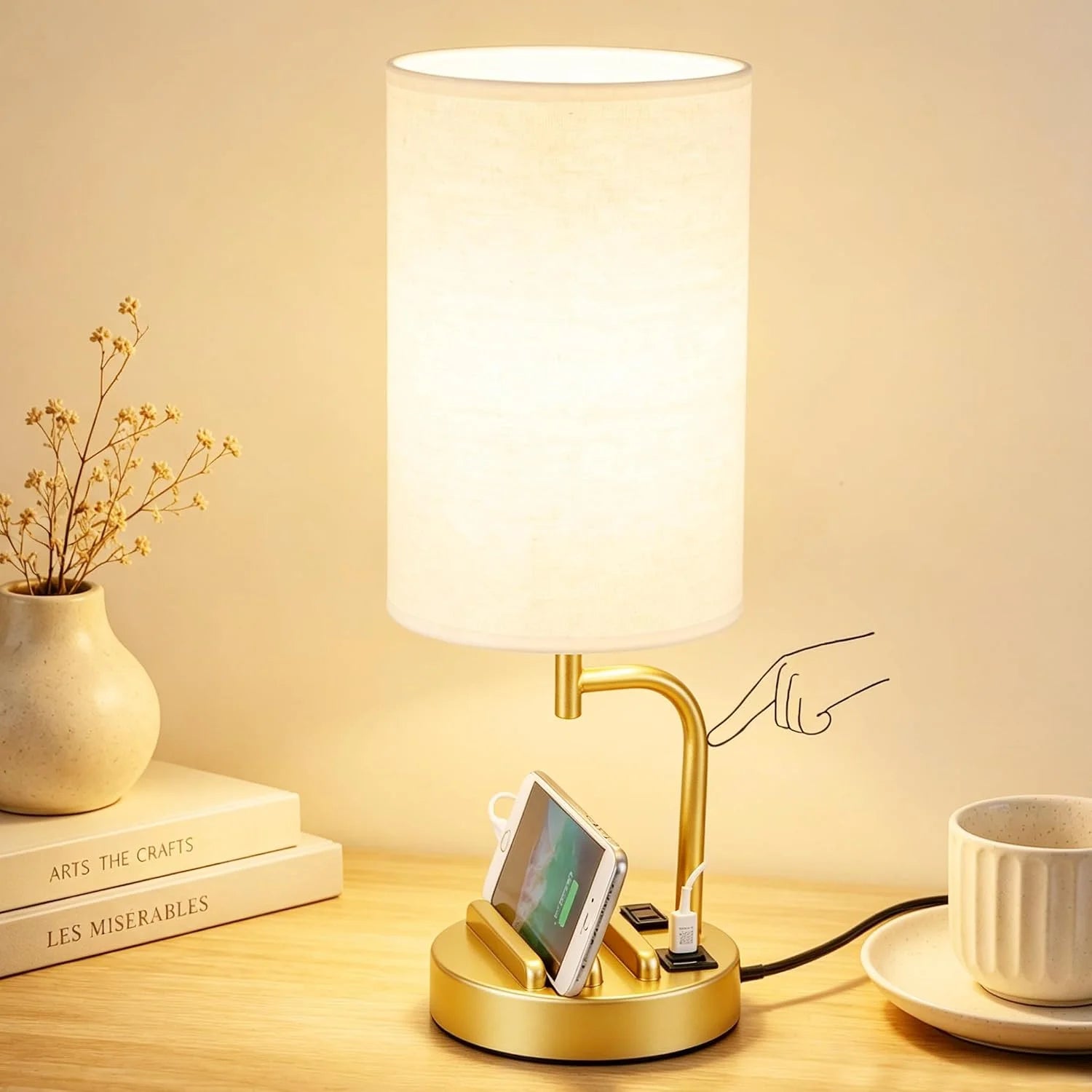 Dreamholder Touch Control USB Table Lamp with USB C/A & AC Outlet, Dimmable, Bulb Included bifanuoyard - Image 3