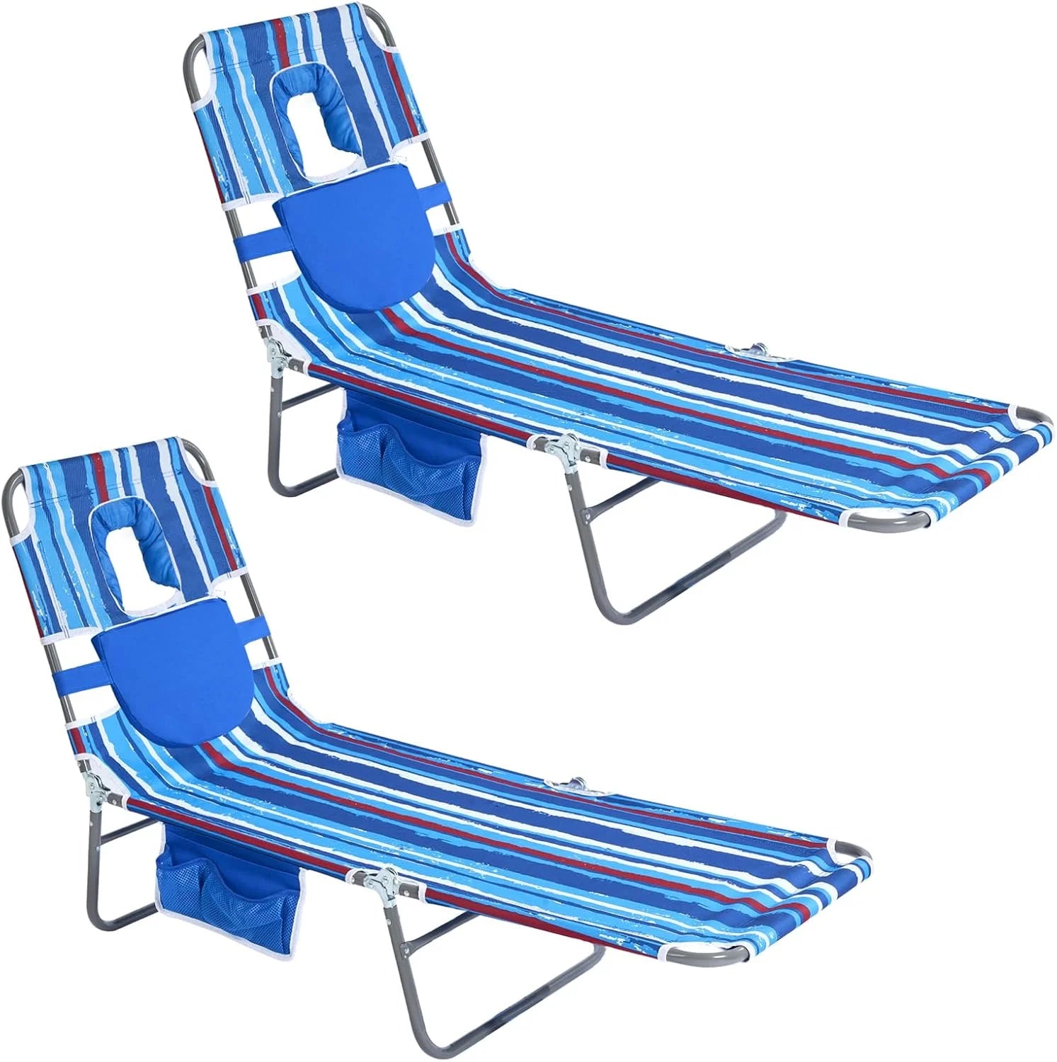 New Arrivals Beach Lounge Chair, Reclining Beach Chairs Lay Flat, Folding Camping Chairs Portable Camp Cot with Backpack - Image 3