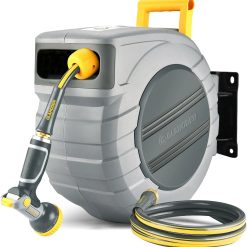 Alternative view of GLAHODEN Retractable Garden Hose Reel 5/8 in x 100 ft Upgraded UV Resistant Heavy Duty Automatic Hose Reel Wall Mount bifanuoyard