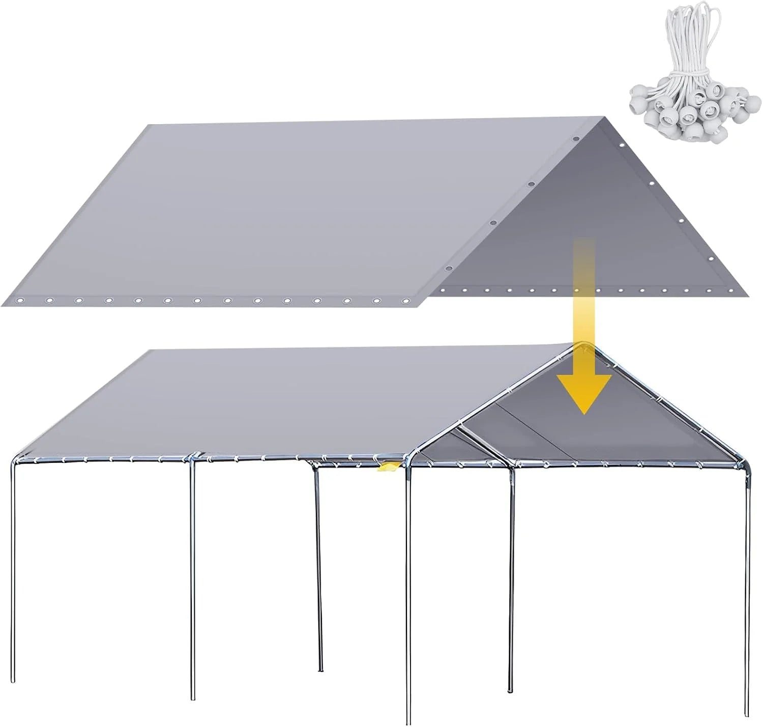 New Arrivals 12 x 20 ft Heavy Duty Canopy Replacement Top, 50 Bungees, Grey - Image 2