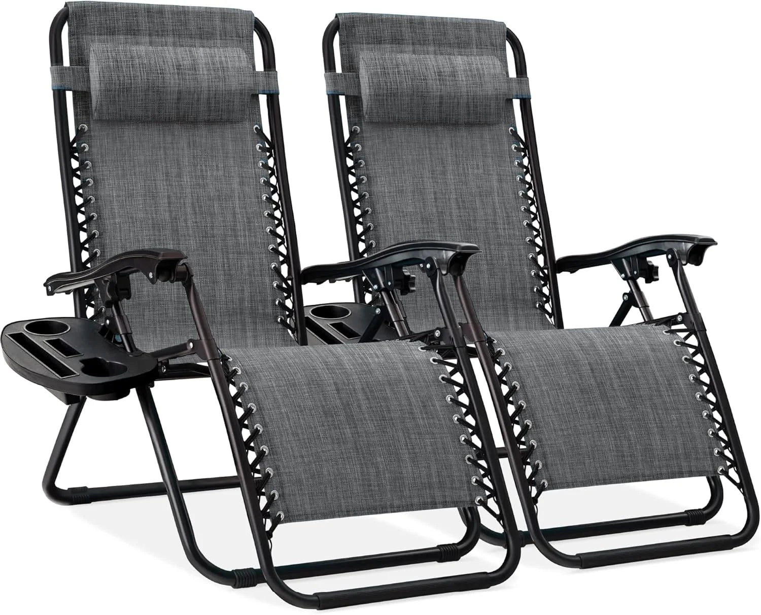New Arrivals Choice Products Set of 2 Adjustable Steel Mesh Zero Gravity Lounge Chair Recliners w/Pillows and Cup Holder Trays - Image 20